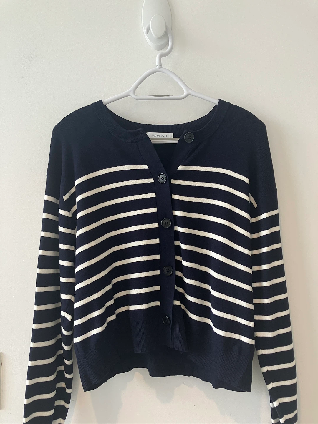 Navy Striped Button-Up Cardigan