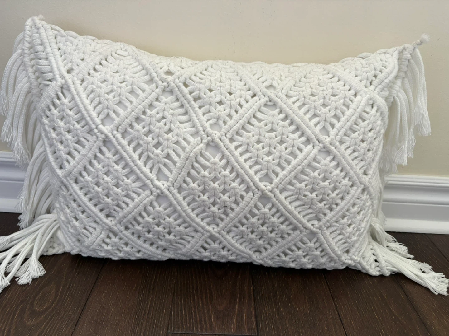 White Macrame Throw Pillow Covers with Fringe (Set of 2) - photo 2
