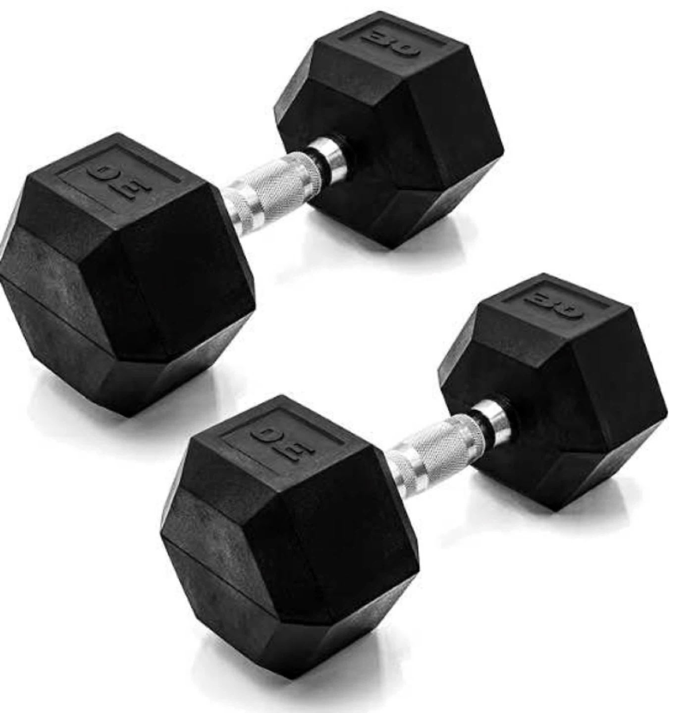 BRAND NEW - PAIR OF 30LBS RUBBER HEX DUMBBELLS - $80.00