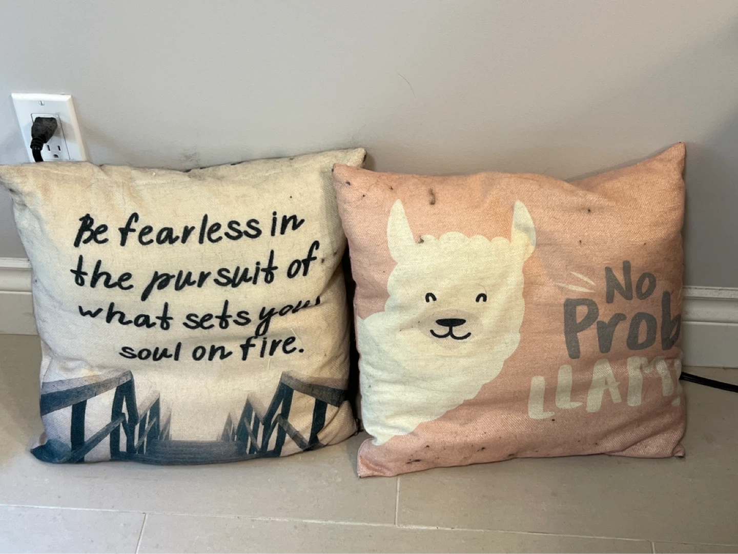 Decorative Throw Pillows - "Be Fearless" & "No Prob Llama"