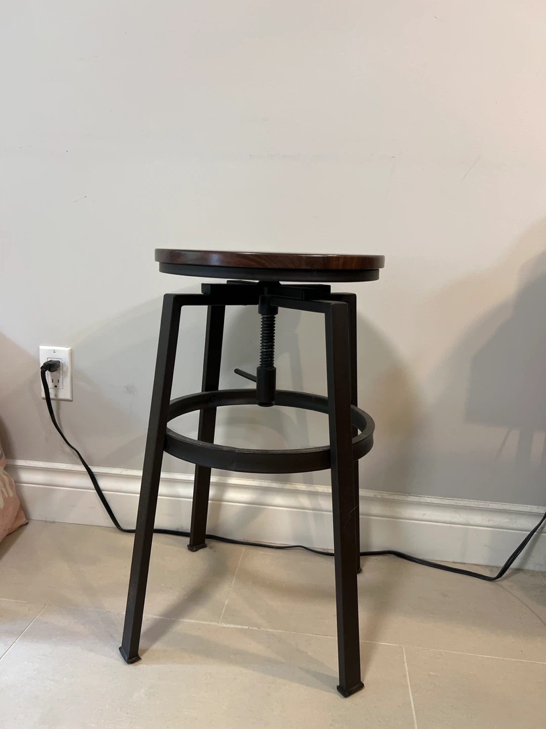 Adjustable Swivel Bar Stool - Dark Wood and Black Metal