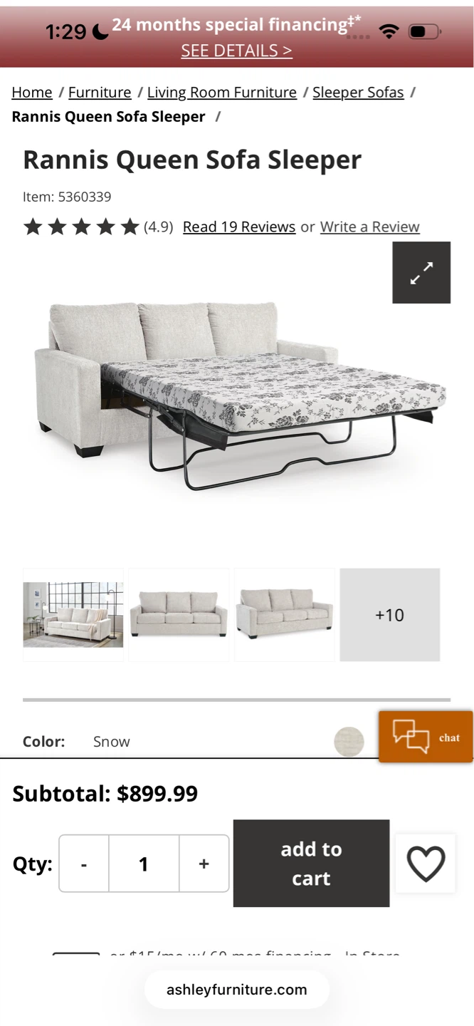 Rannis Queen Sofa Sleeper - Snow - photo 3