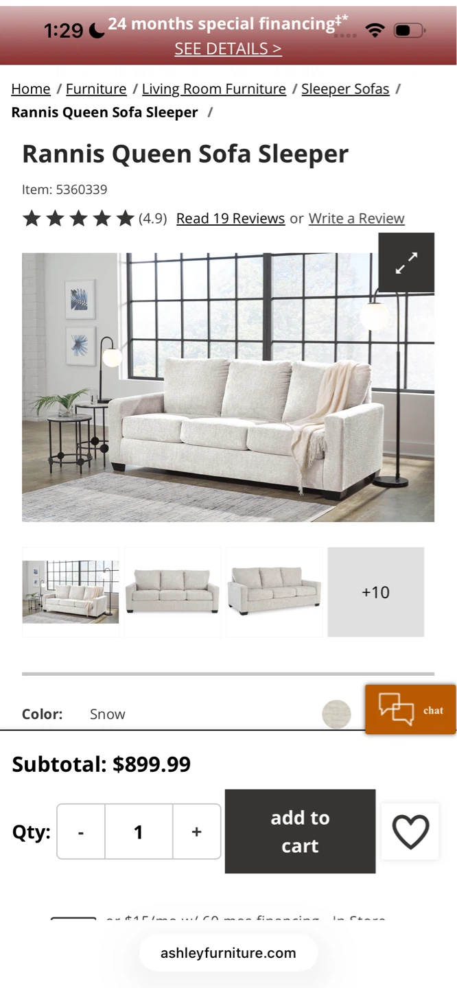 Rannis Queen Sofa Sleeper - Snow - photo 2