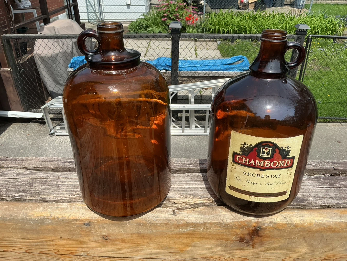 2 Vintage Amber Glass Jugs CHAMBORD RED WINE Carboys !
