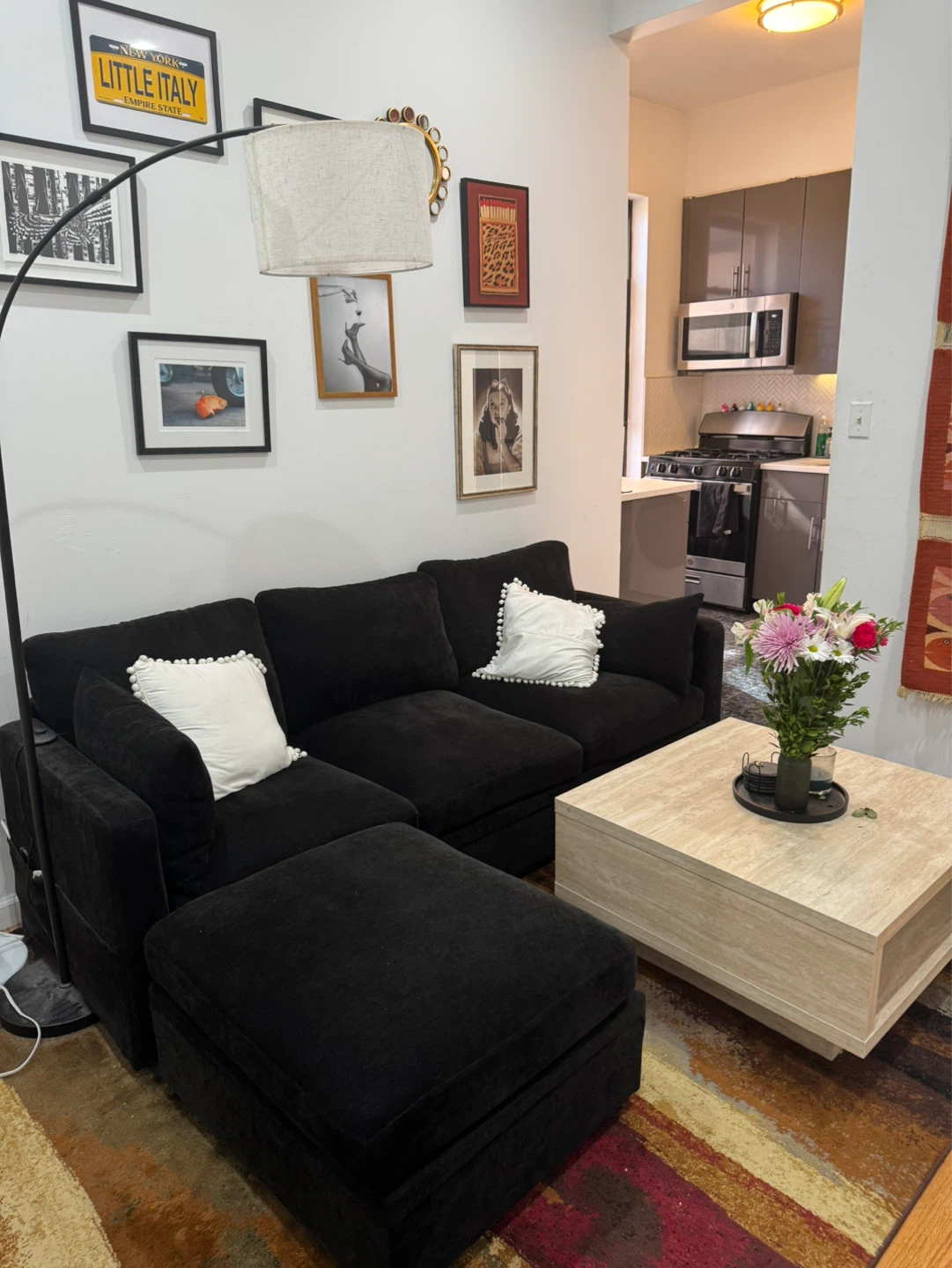 Black Couch & Rug for sale