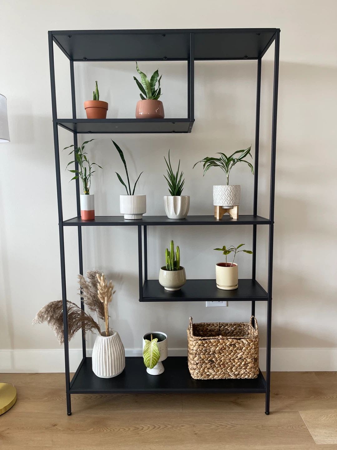 Black Metal Bookshelf with Asymmetrical Shelving
