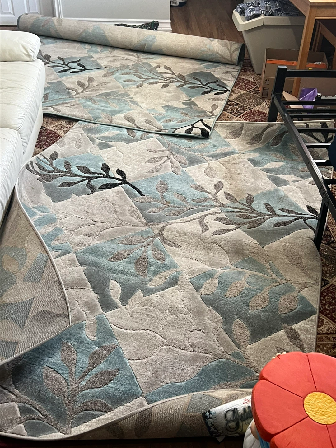Area Rug with Leaf Pattern set off two