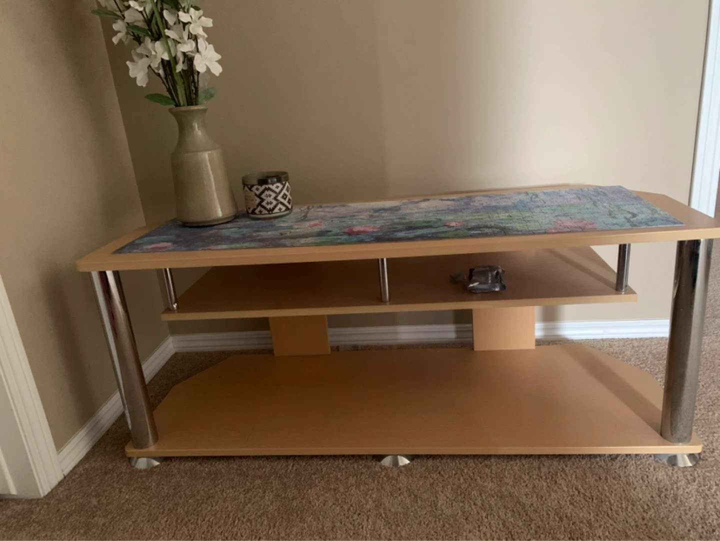 Wood and Metal TV Stand with 2 Shelves