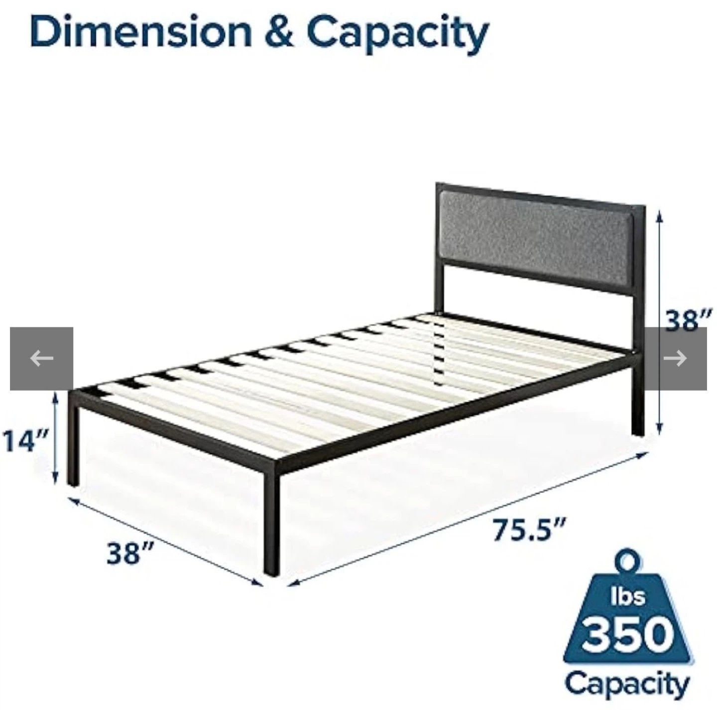 Zinus Korey Twin Metal Bed Frame with Headboard - photo 3