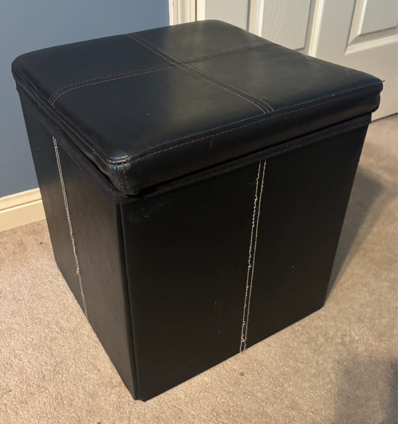 Black Storage Cube (15” x 15” x 16”) foldable in faux leather