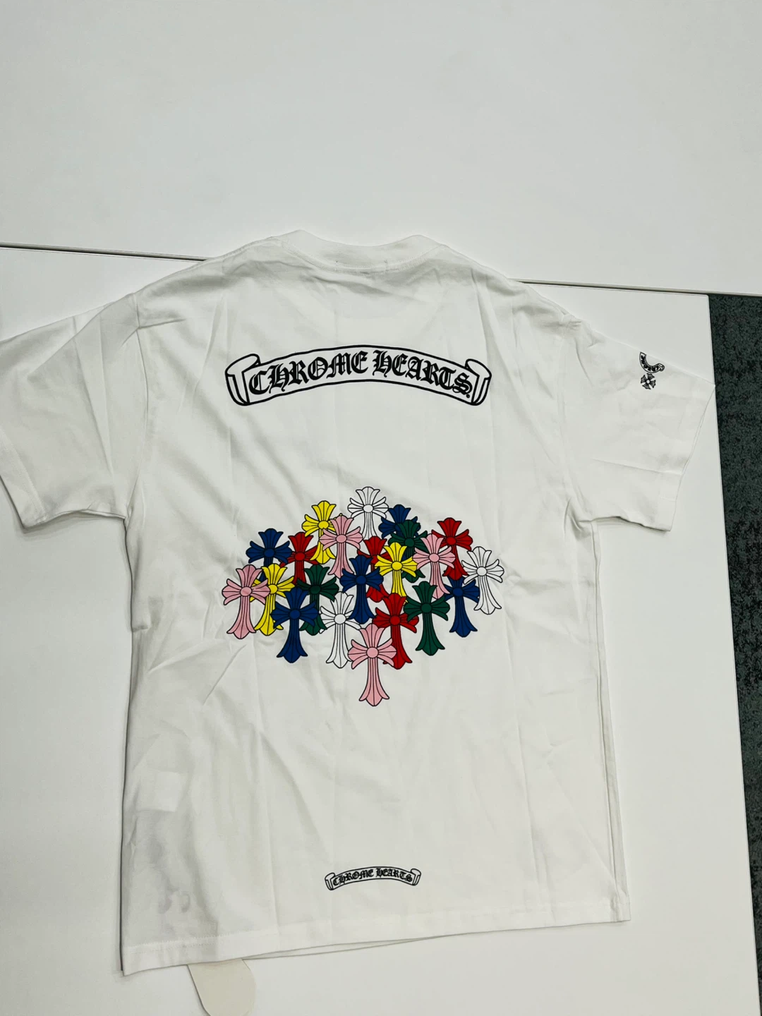 Chrome Hearts White T-Shirt with Multi-Color Crosses
