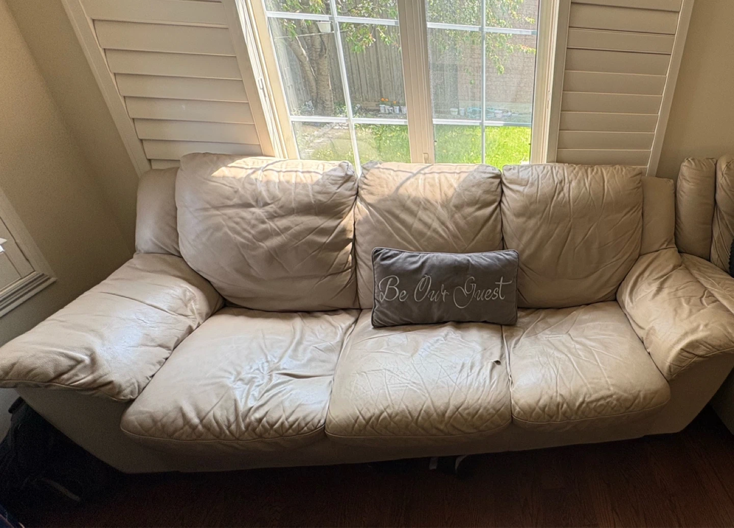 Cream Leather Sofa - photo 2