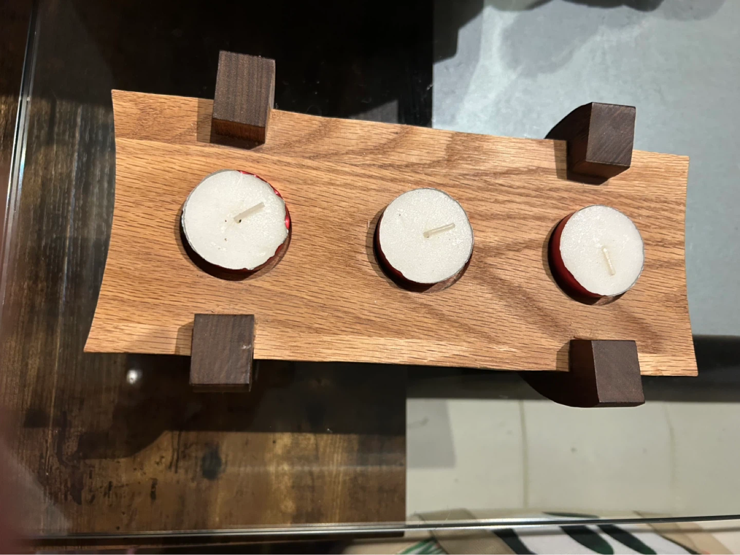 Wooden tealight candle holder