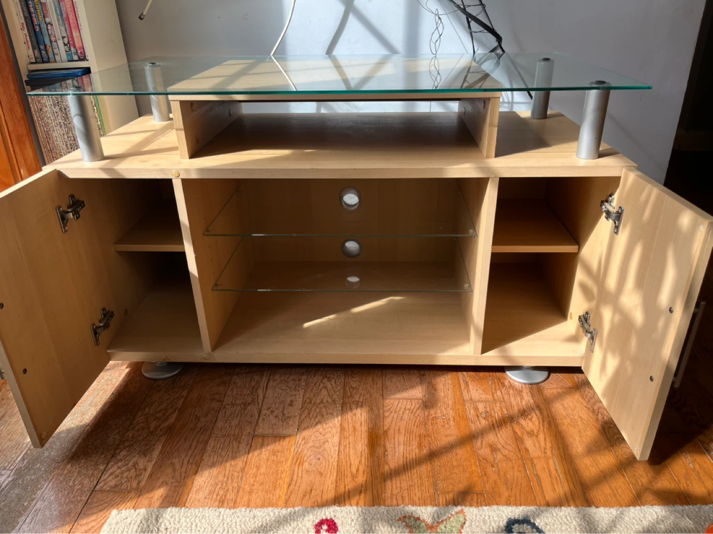 Glass Top Media Console TV Stand with Cabinet Storage - photo 2