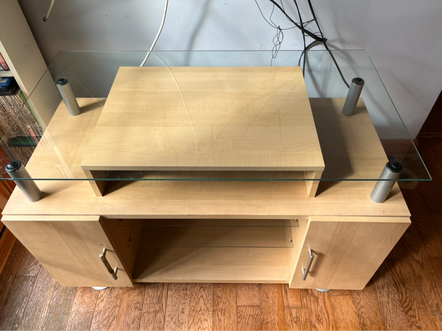 Glass Top Media Console TV Stand with Cabinet Storage - photo 4