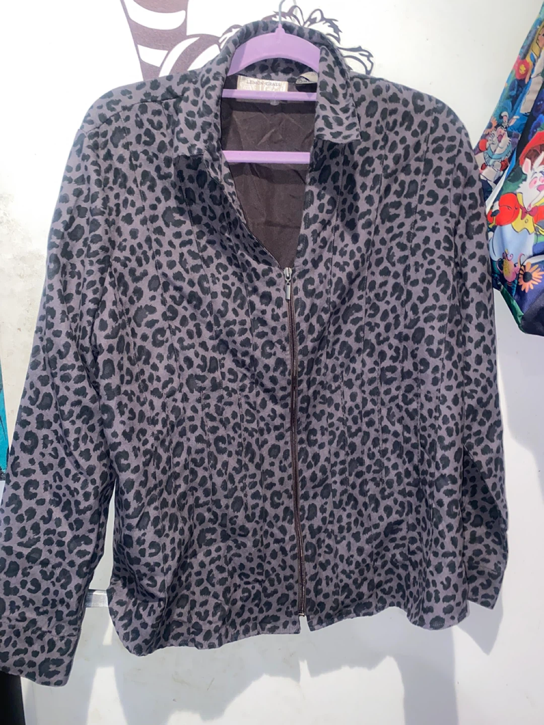 Lemon Grass Leopard Print Zip-Up Jacket XL