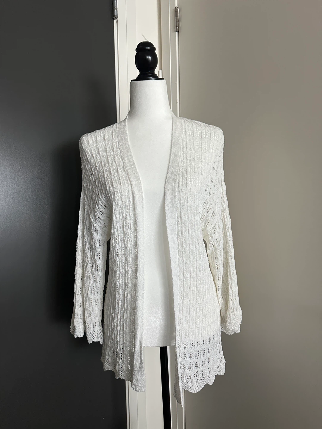 MNG White Knit Cardigan M