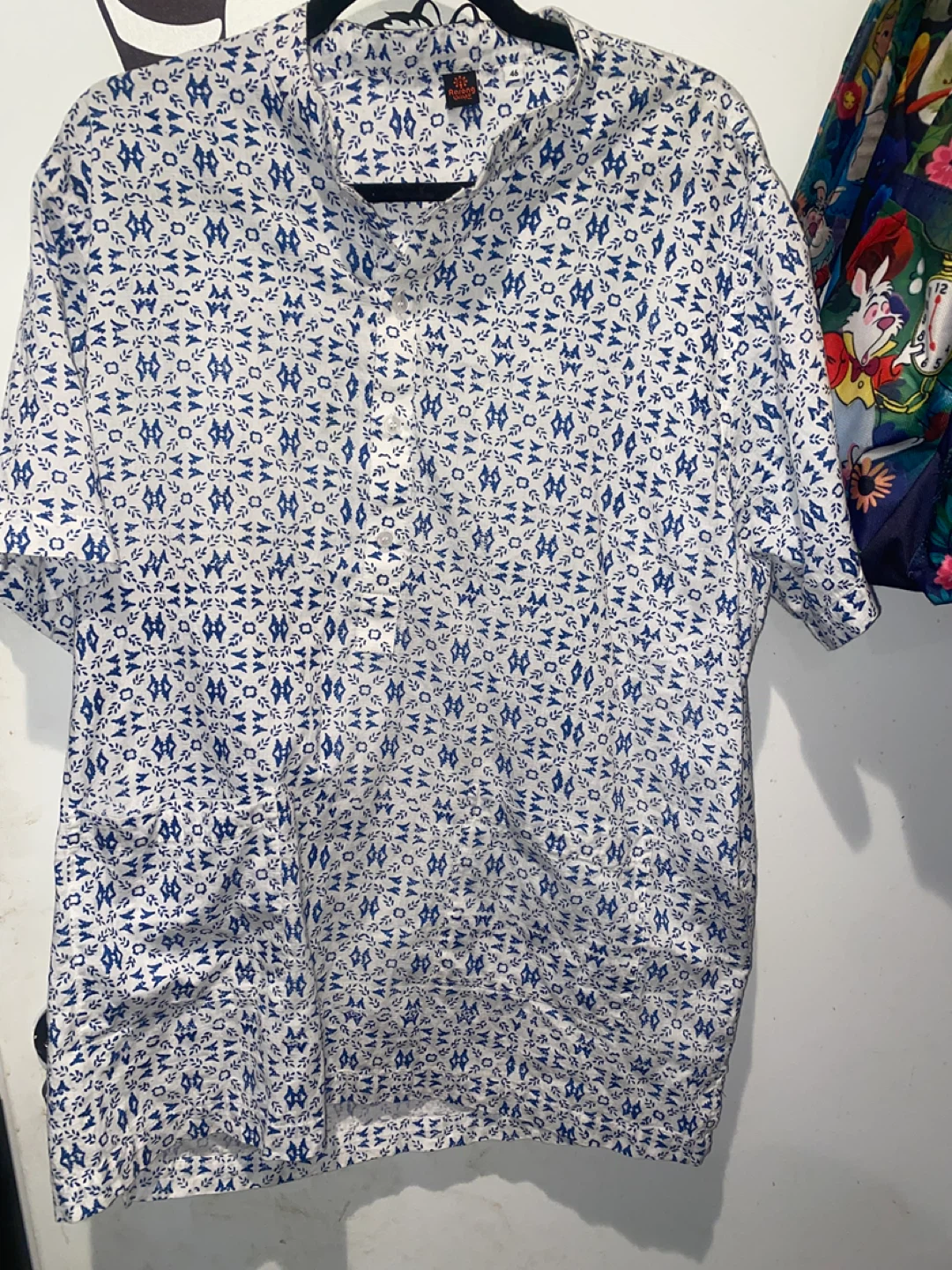 Aarong Men's Blue Floral Print Shirt Size 46