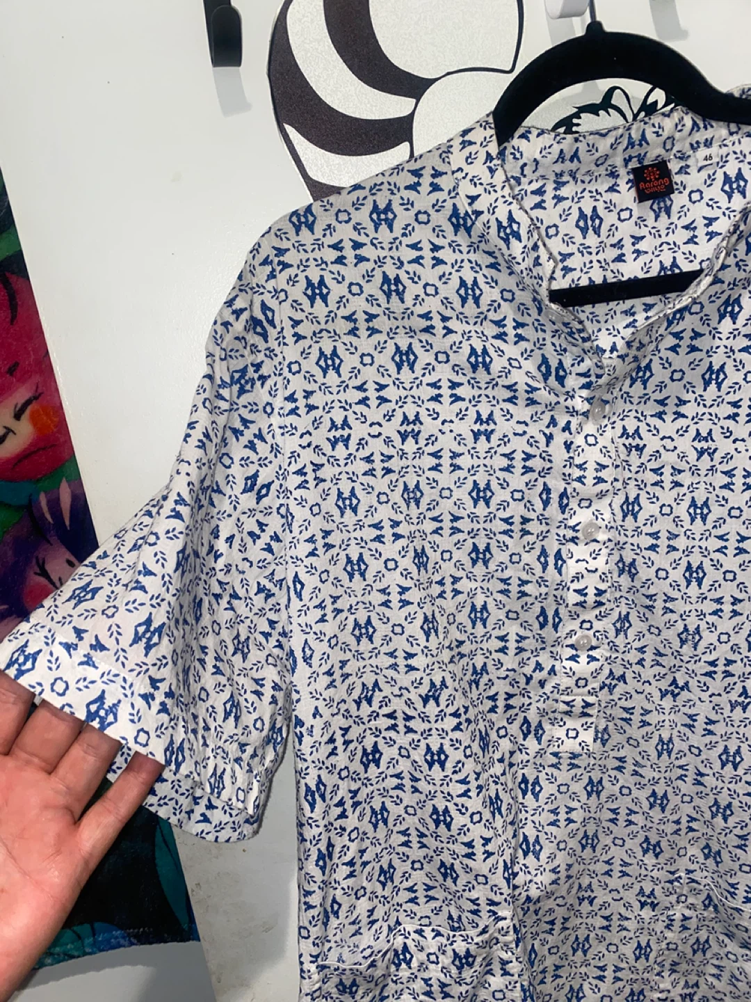 Aarong Men's Blue Floral Print Shirt Size 46 - photo 4