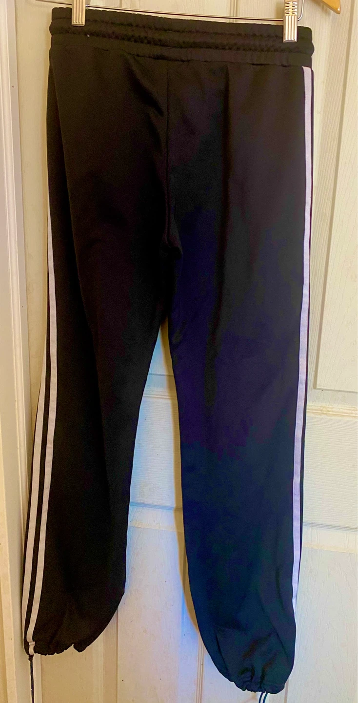 Adidas Black Jogger Pants with White Stripes - Size S - photo 4