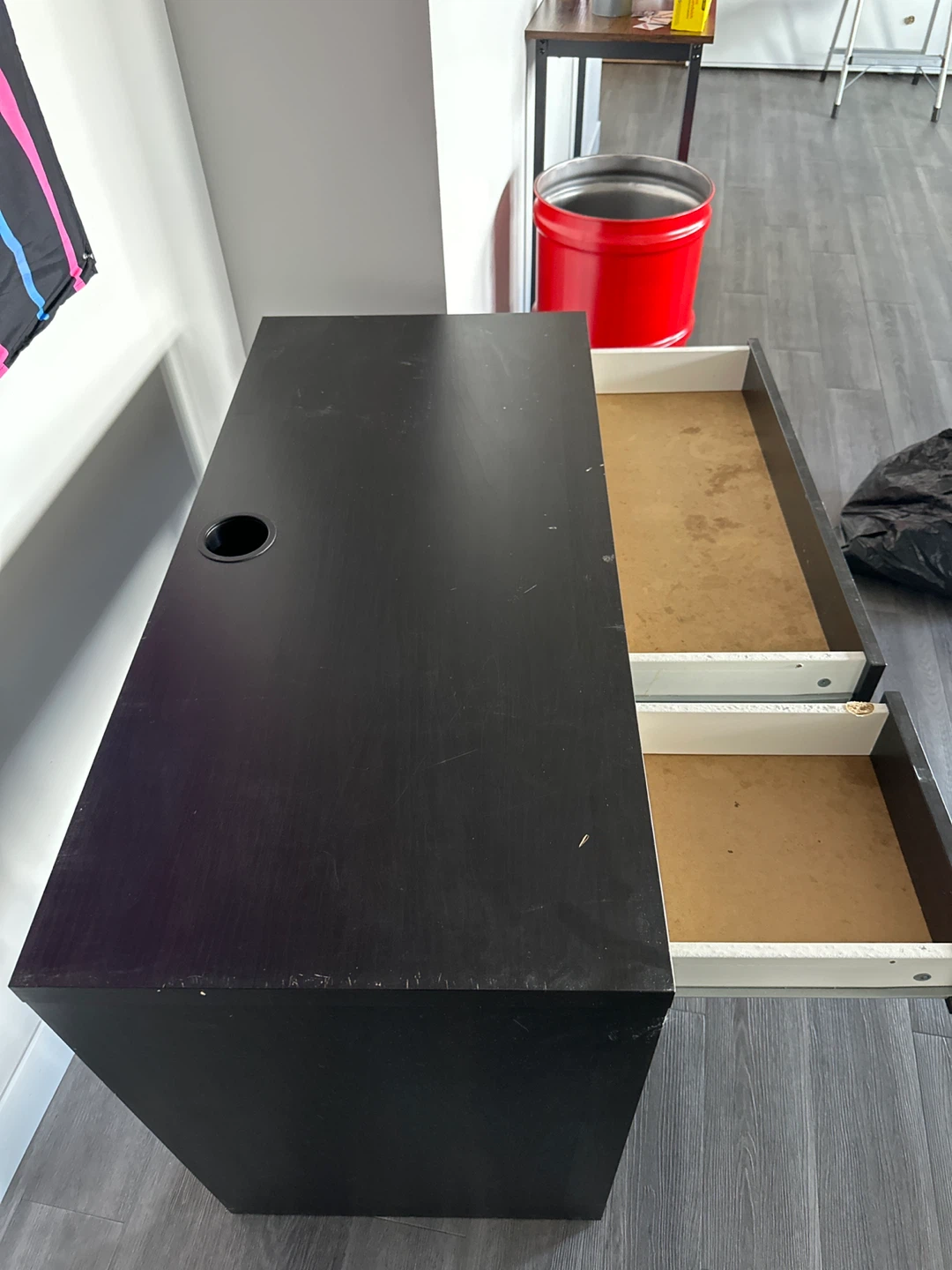 Black Desk with Drawer and Open cabinet - photo 2