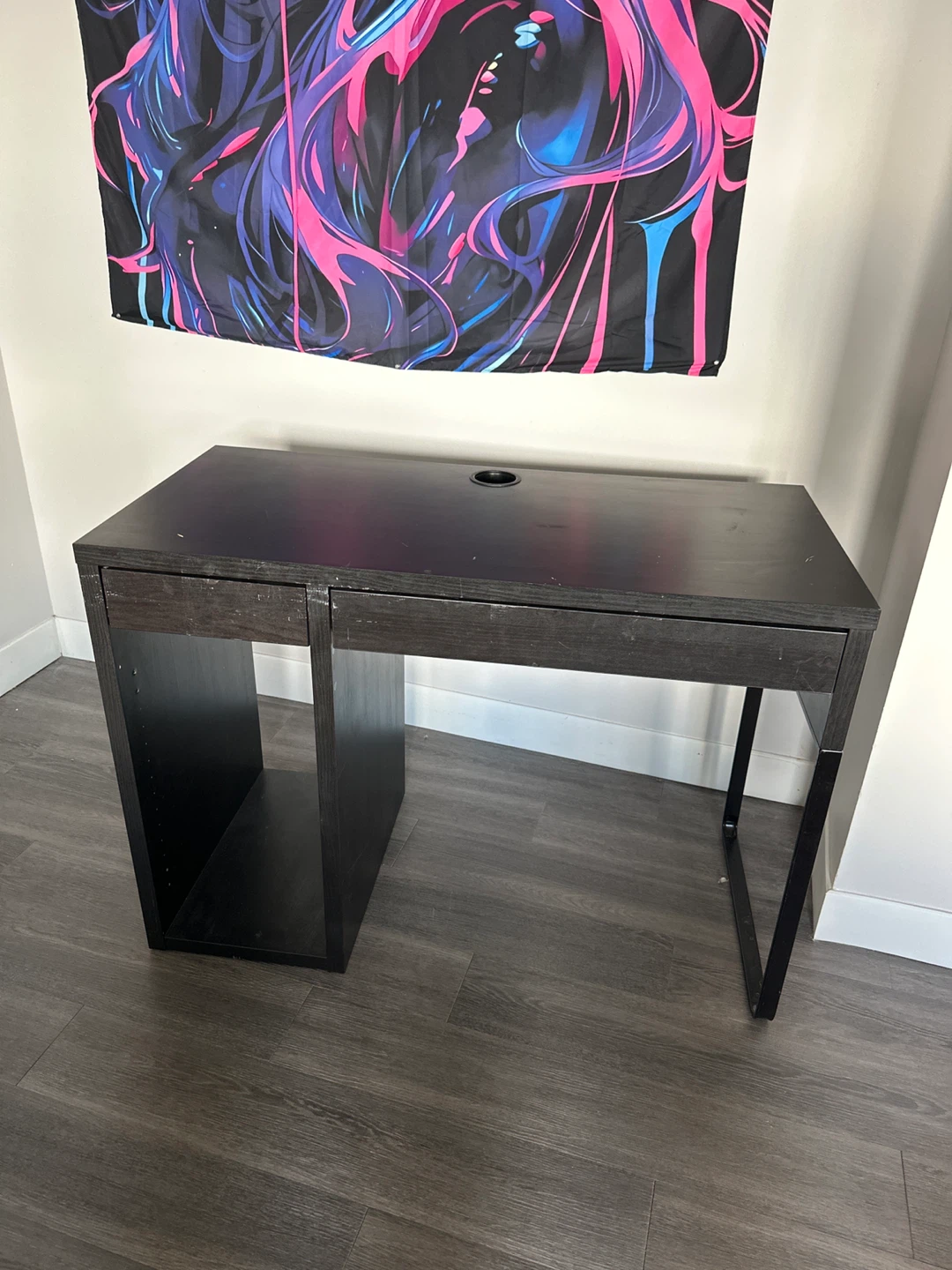 Black Desk with Drawer and Open cabinet