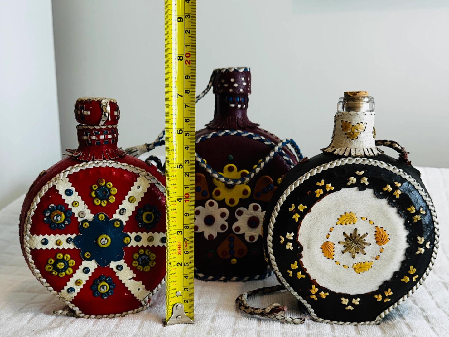 Vintage (1970’s) Leather Covered Bottles… (Folk Art; Boho) - photo 5