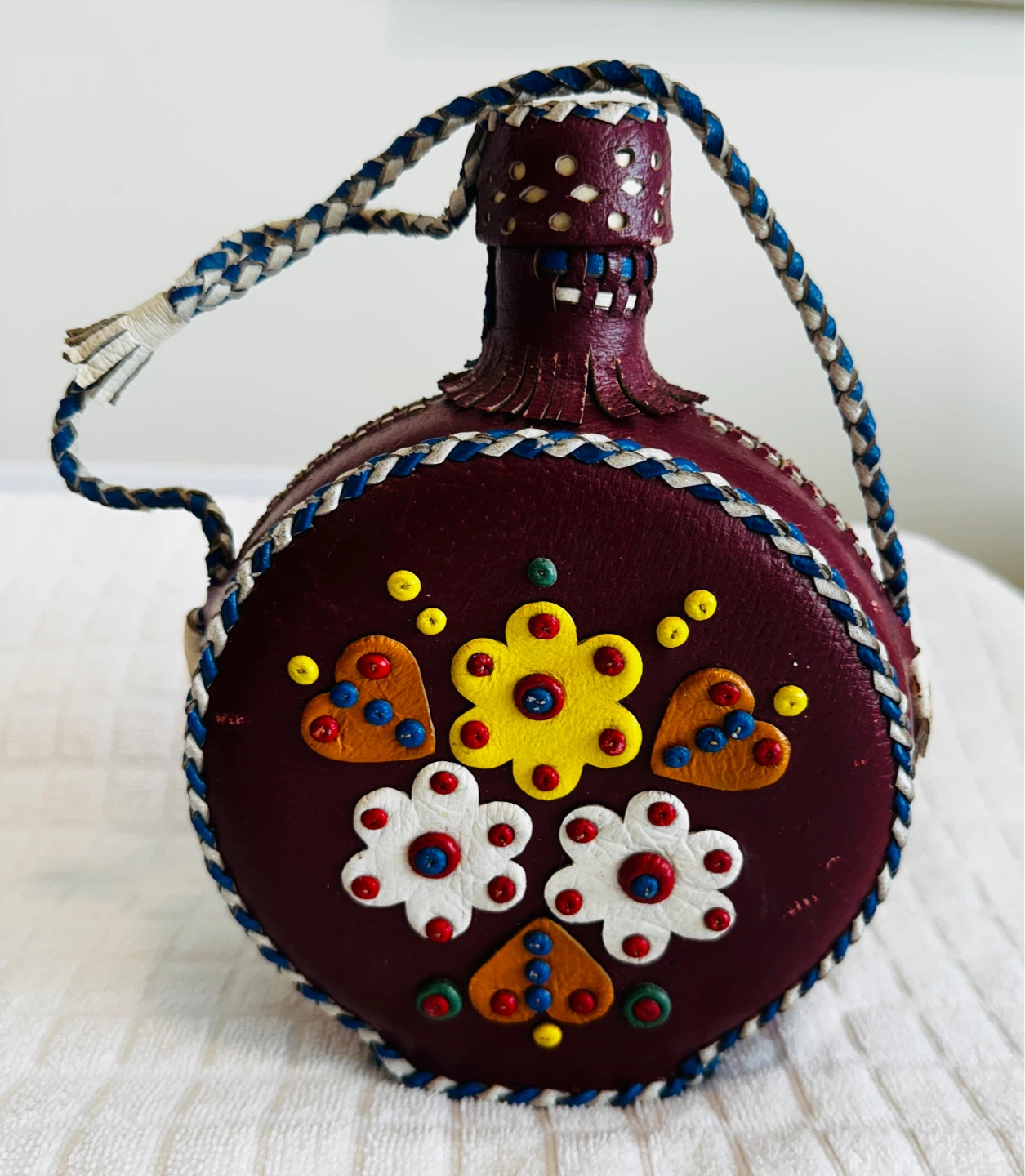 Vintage (1970’s) Leather Covered Bottles… (Folk Art; Boho) - photo 2