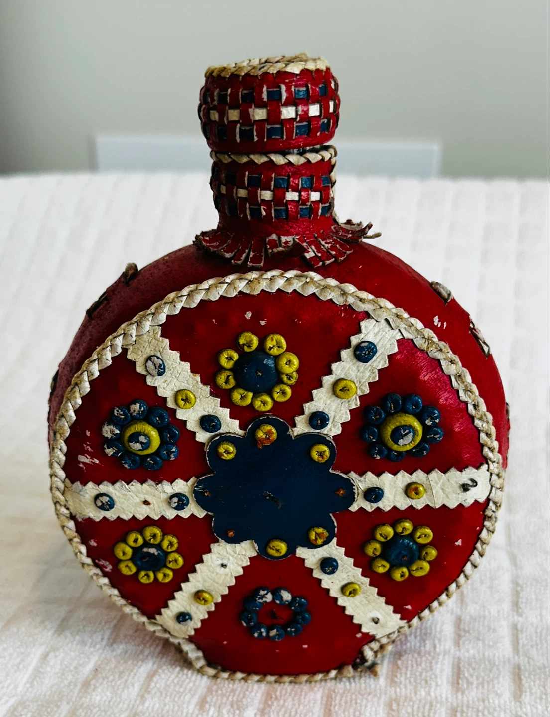 Vintage (1970’s) Leather Covered Bottles… (Folk Art; Boho) - photo 4