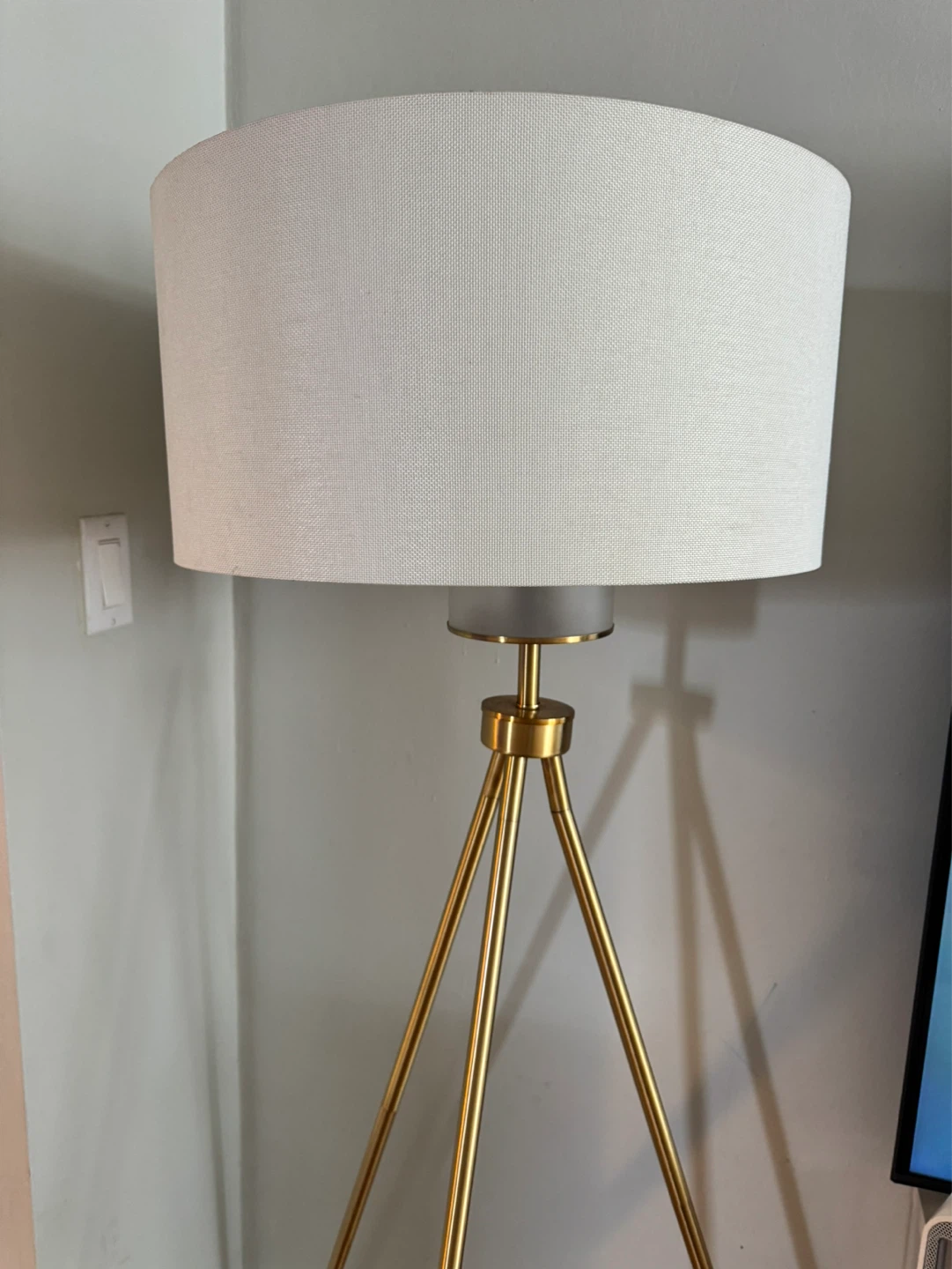 Gold Tripod Floor Lamp with White Drum Shade