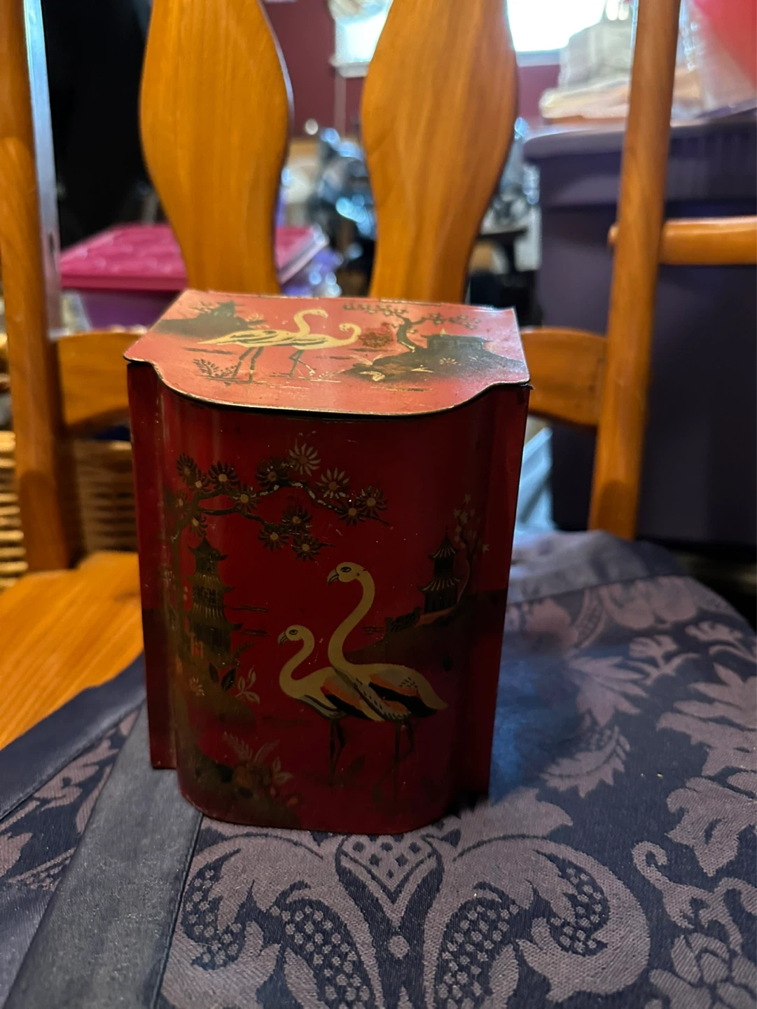 Vintage Decorative Tin Box with Flamingo Design