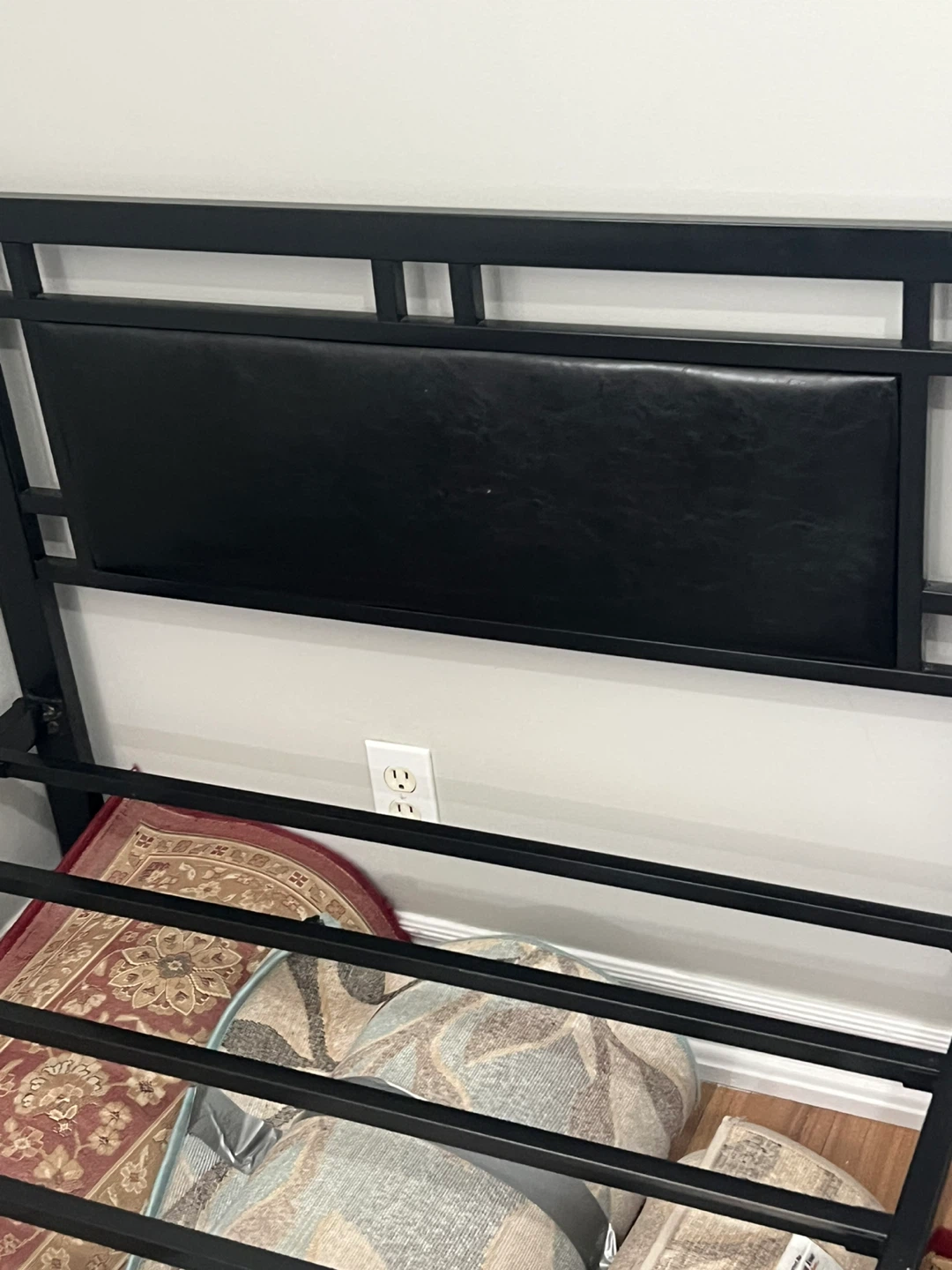 Black Metal Bed Frame with Faux Leather Headboard - photo 2