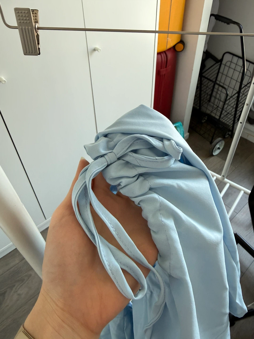 Light Blue Puff Sleeve Mini Dress with Tie Back - photo 3