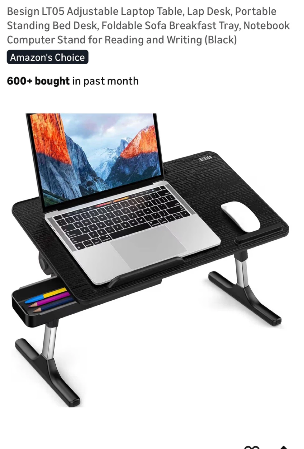 Adjustable Laptop Table / Lap Desk (Black)