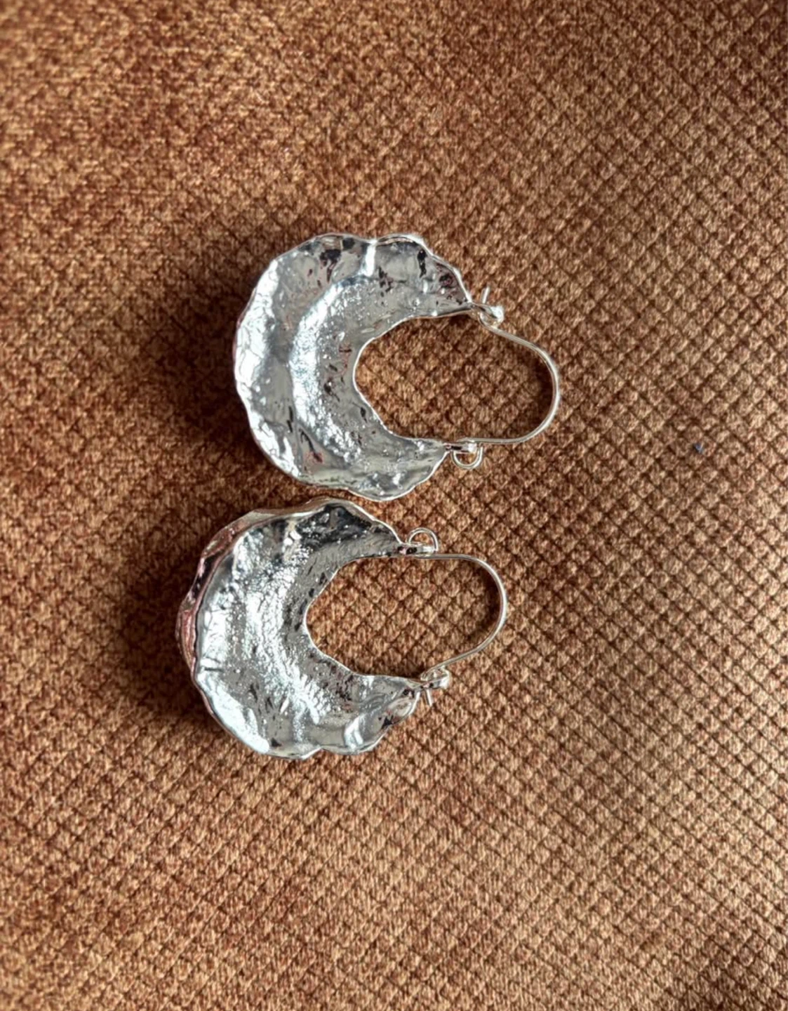 Textured Silver Hoop Earrings - photo 3
