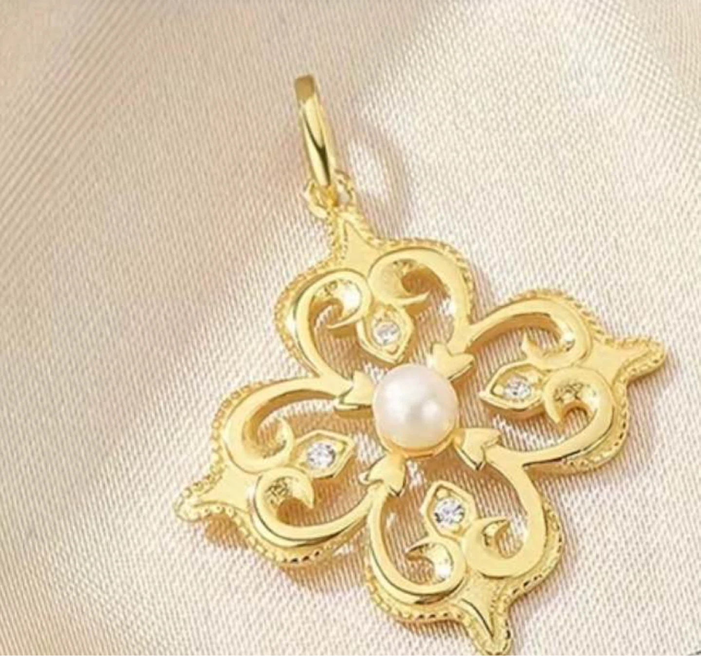 Gold-Tone Pearl and Crystal Pendant