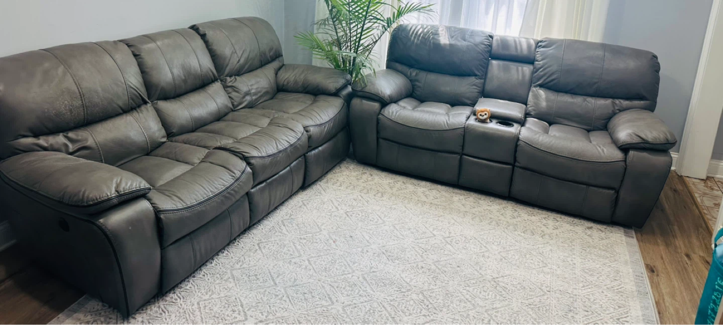 Gray Leather Reclining Sofa and Loveseat Set - photo 4