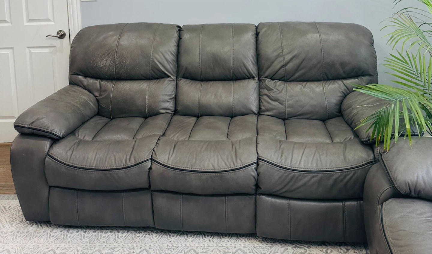 Gray Leather Reclining Sofa and Loveseat Set - photo 3