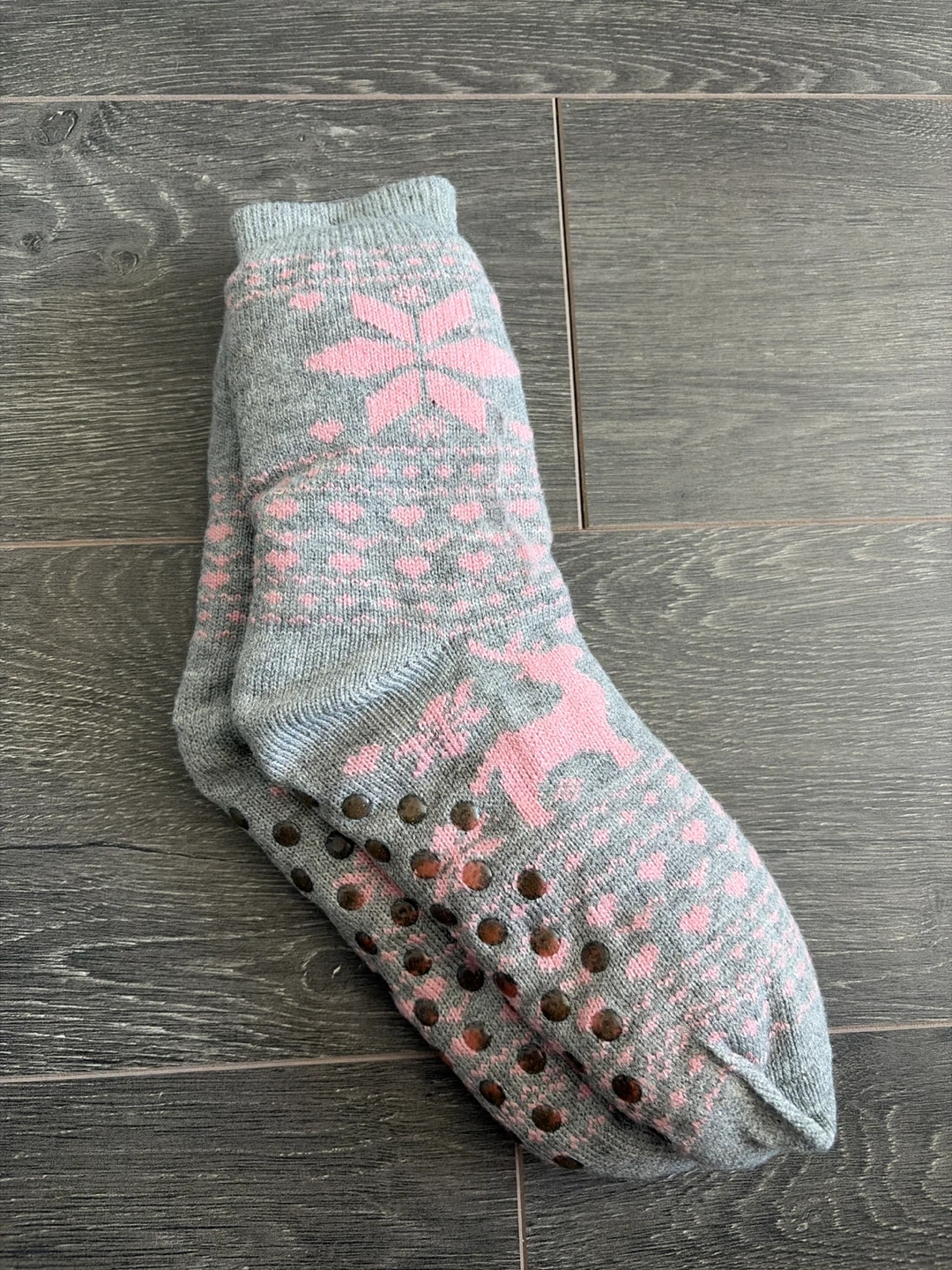 Grey & Pink FLUFFY Gripper Socks