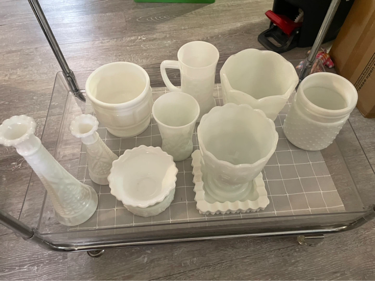 Set of 20 Milk Glass Vases and Decorative Bowls