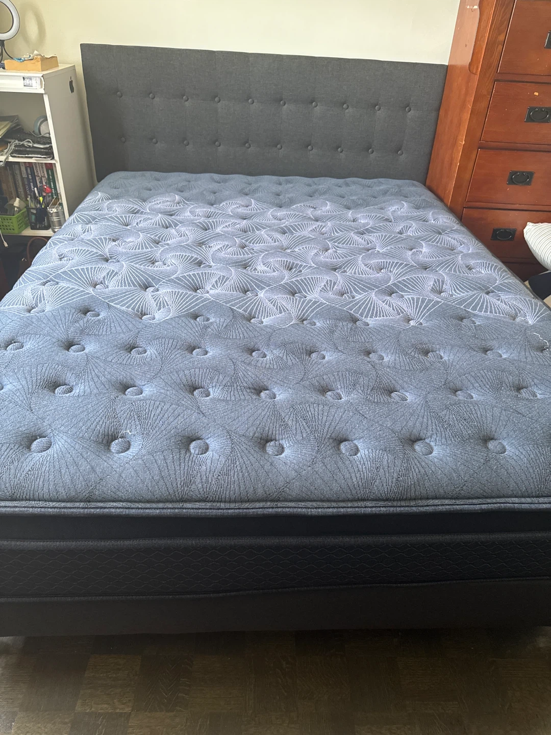 Grey Tufted Headboard and Mattress Set