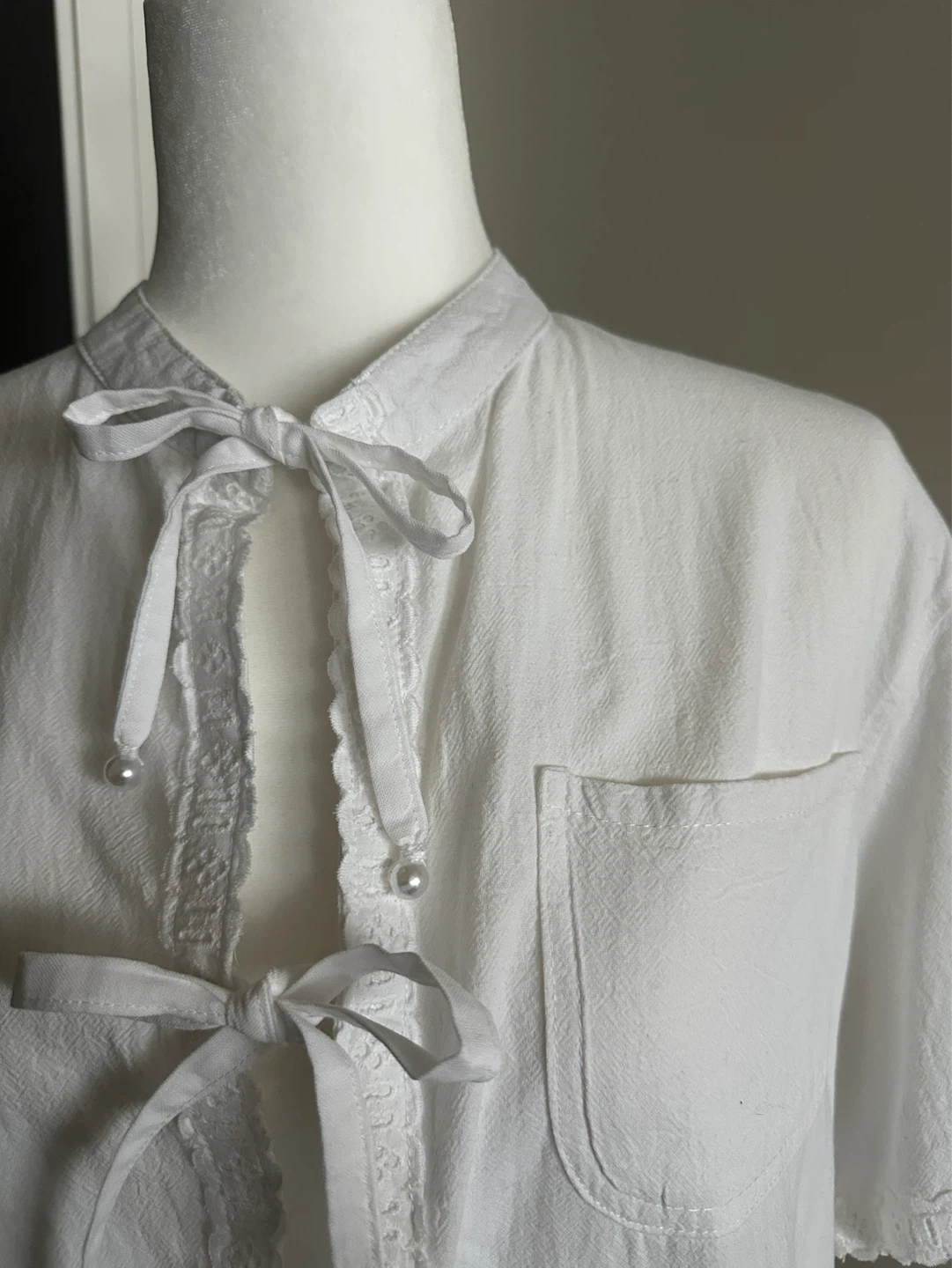 Handmade White Ruffled Tie-Front Blouse S - photo 2