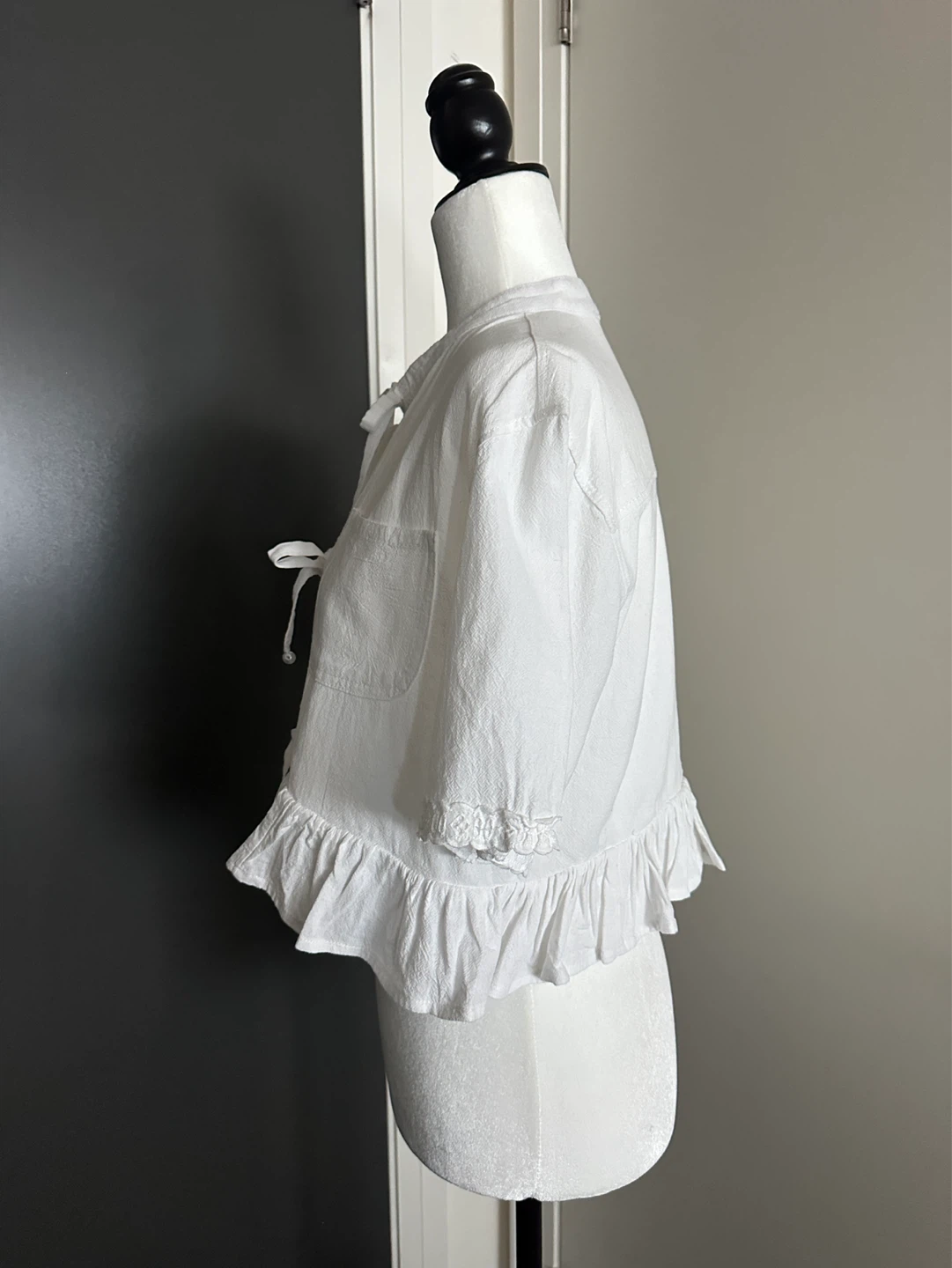 Handmade White Ruffled Tie-Front Blouse S - photo 3