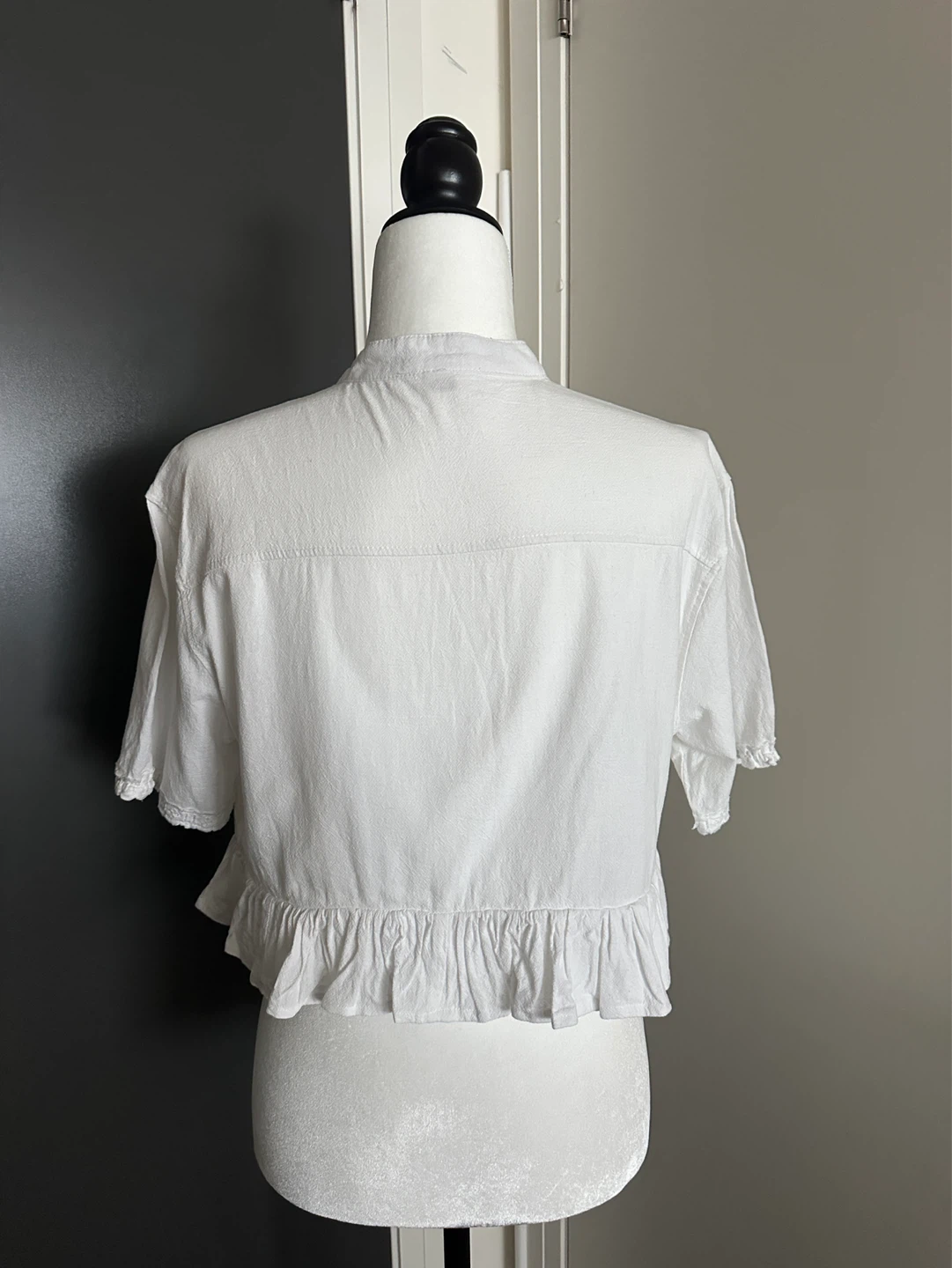 Handmade White Ruffled Tie-Front Blouse S - photo 4