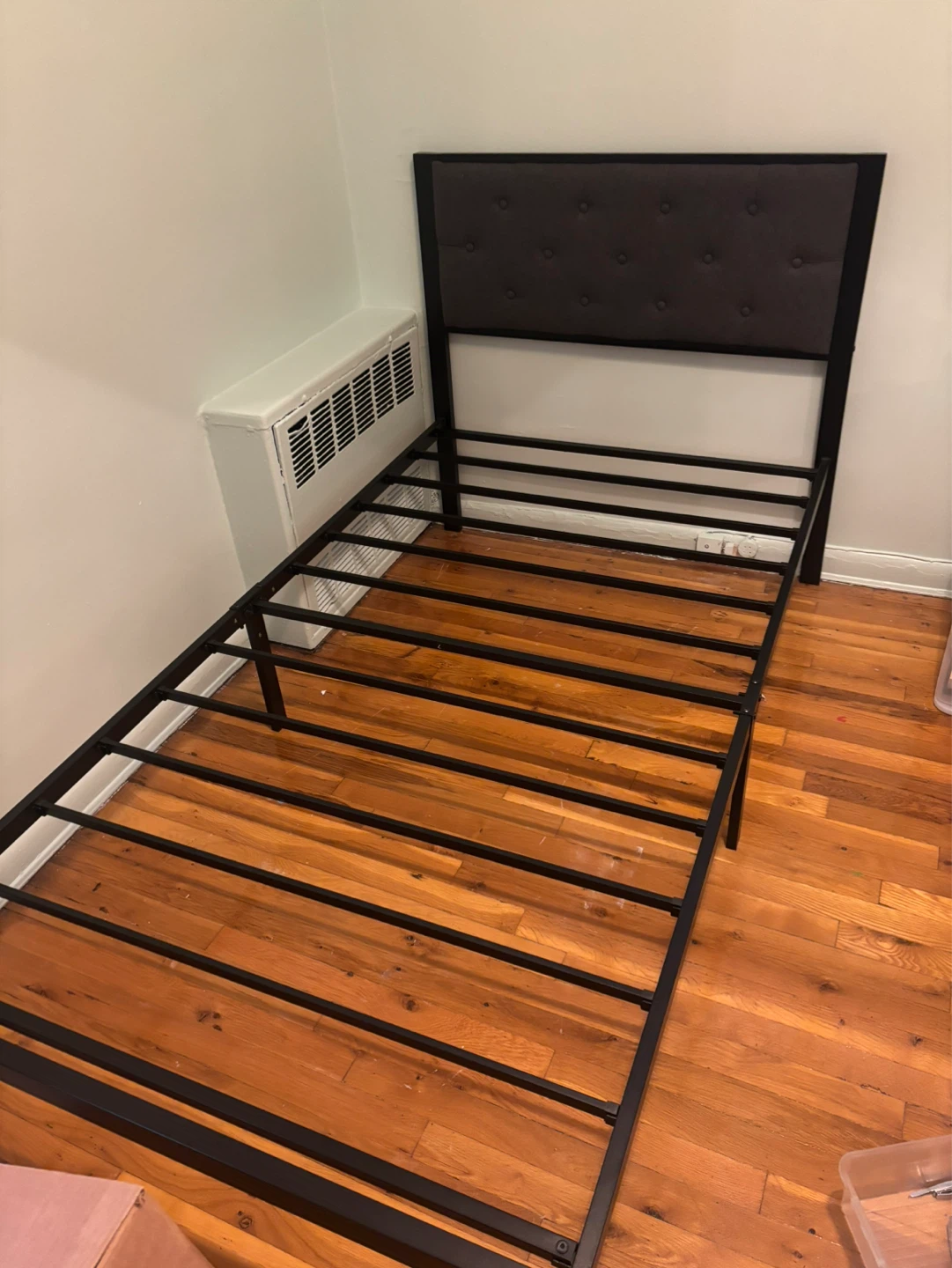 Black Metal Bed Frame with Tufted Headboard - Twin Size