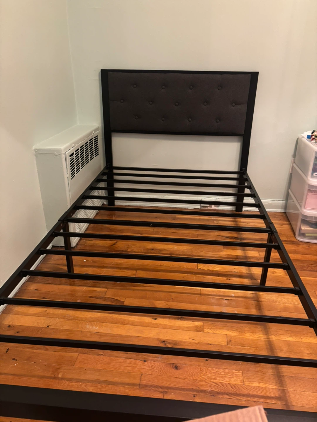 Black Metal Bed Frame with Tufted Headboard - Twin Size - photo 2
