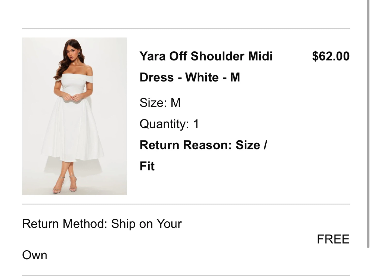 White Off Shoulder Midi Dress - Size M - photo 2