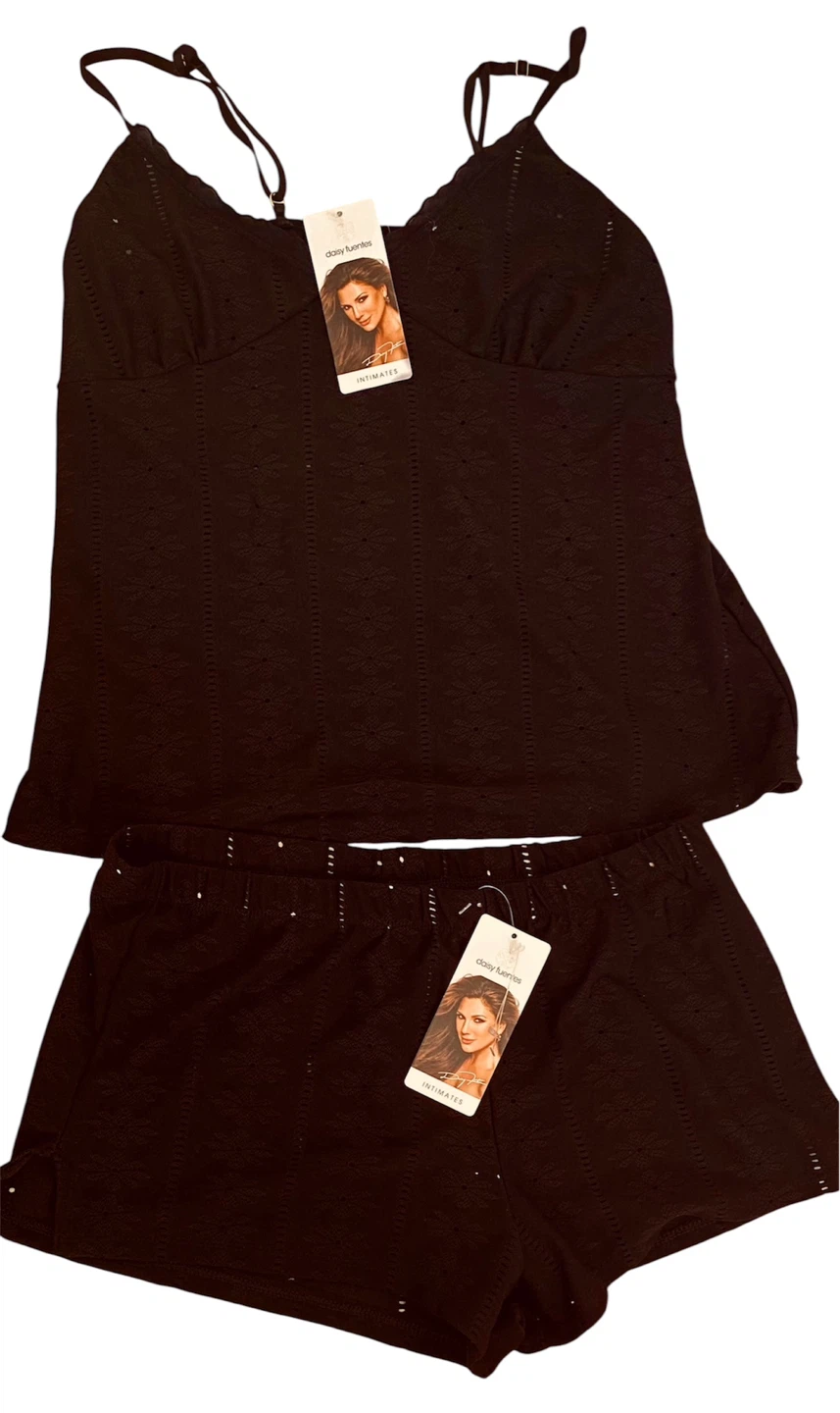 Daisy Fuentes Black Lace Trim Cami and Shorts Set
