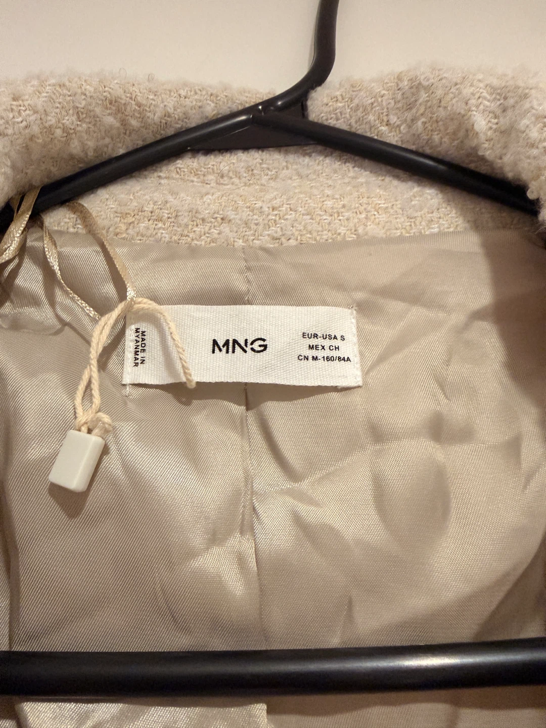 MNG Textured Double-Breasted Coat - Cream - Size S - photo 2