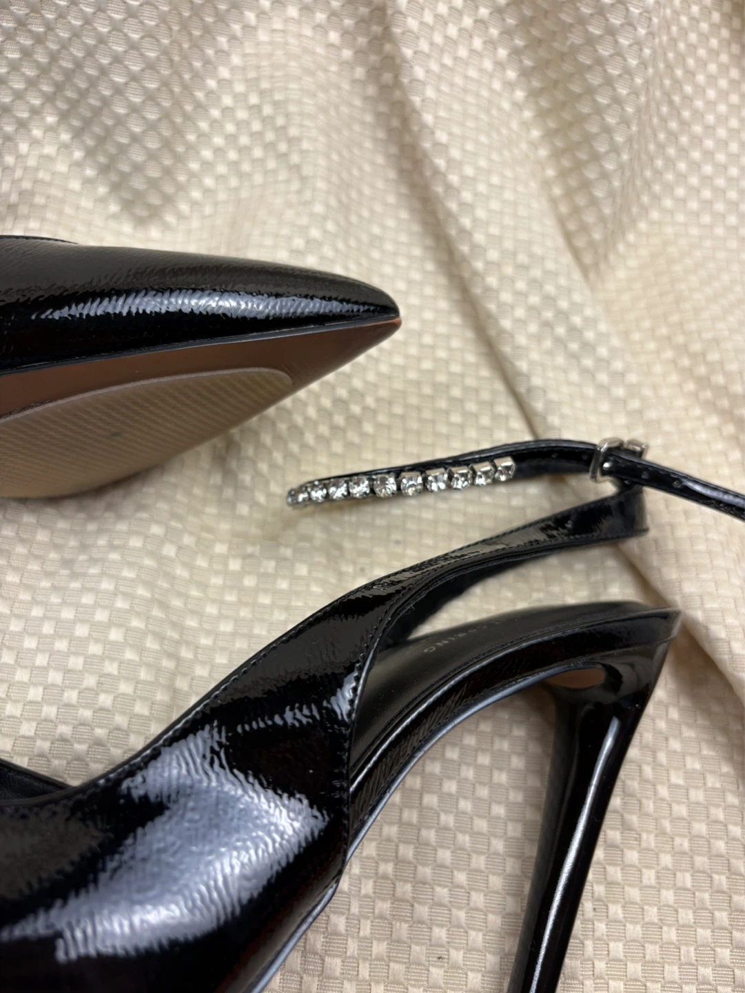 Call It Spring Black Patent Heels with Rhinestone Ankle Strap - photo 2